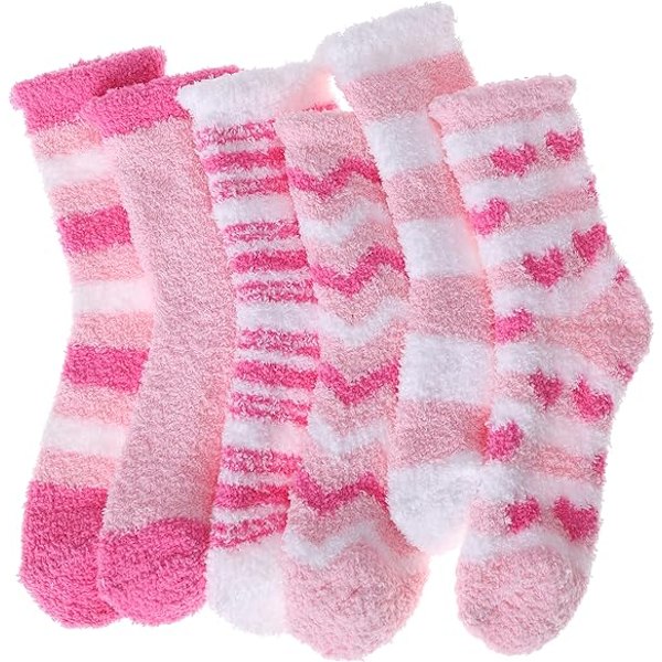 6 Par Damsockor i Plysch, Mysiga Vintersockor, Tjocka Pink