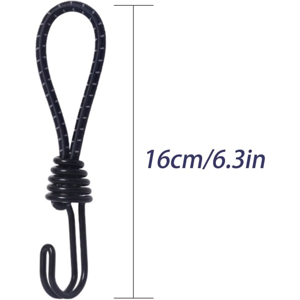 2 pakke elastiske stropper med kroker Svart 16 cm presenningsstropp fortelt