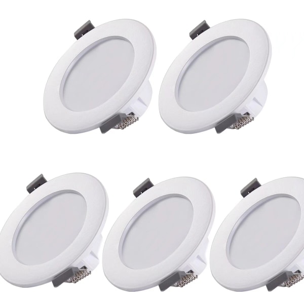 5 LED-kattovalaisinta kylpyhuoneeseen, IP44 ultraohut 25mm, Ø85mm, valkoinen