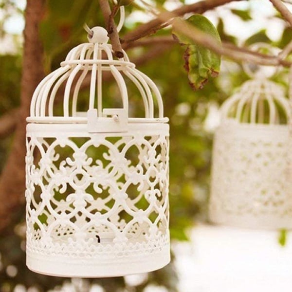 Lille metal hængende fuglebur lanterne, sæt med 2 dekorative lys