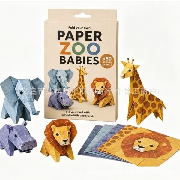 Gør-det-selv Origami Papir Håndværkssæt, Dyrefoldesæt med Kat Hund Dinosaur Poultry