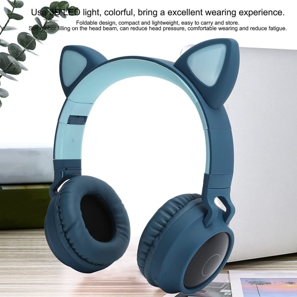 Trådlösa Bluetooth5.0 Cat Ear-hörlurar med mikrofon blå2