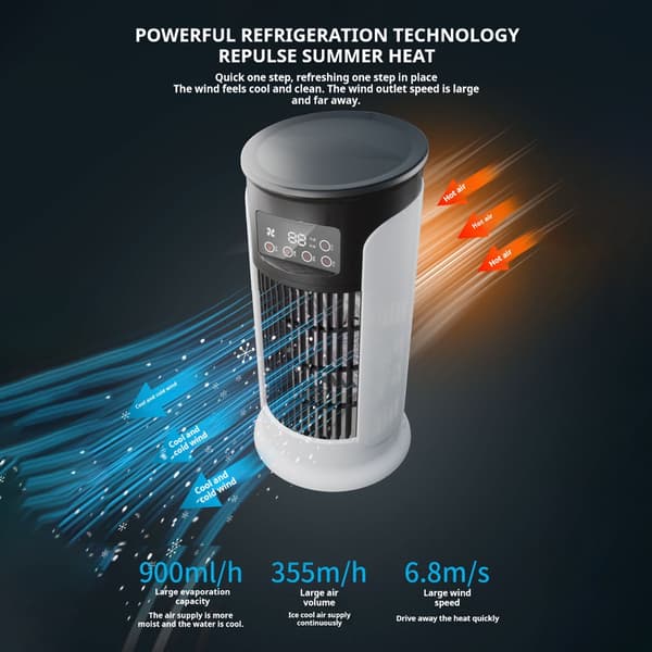 3-i-1 Mini Air Conditioner Fan, Table Fan with Humidifier and Ice Mist, USB, Quiet Cooling