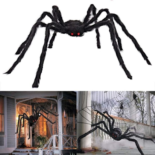 Halloween-dekorasjoner Skremmende kjempeedderkopp Virtuell realistisk hårete edderkopp Utendørs festrekvisita Innendørsdekor Svart 6,6 fot
