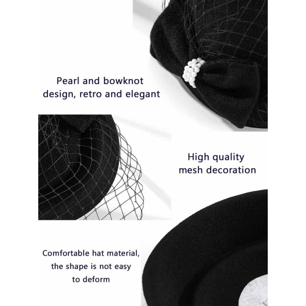 1920-tal Pearl Fascinator Hårklämma Veil Mesh Pannband svart hatt