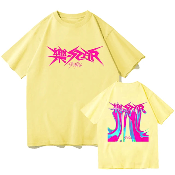 Kpop Stray Kids Rock Star Album T-shirt för Kvinnor och Män - Streetwear, Kortärmad, Fans T-shirt, Present Gul M Yellow