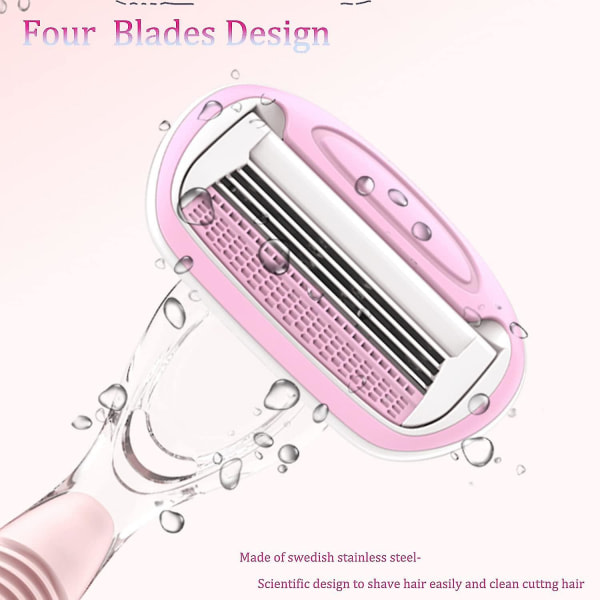 Glatte barberhøvler Sensitive barberhøvler for kvinner med fire blader - Pakke med 2 barberhøvler spesielt designet for bruk i hele kroppen (rosa)