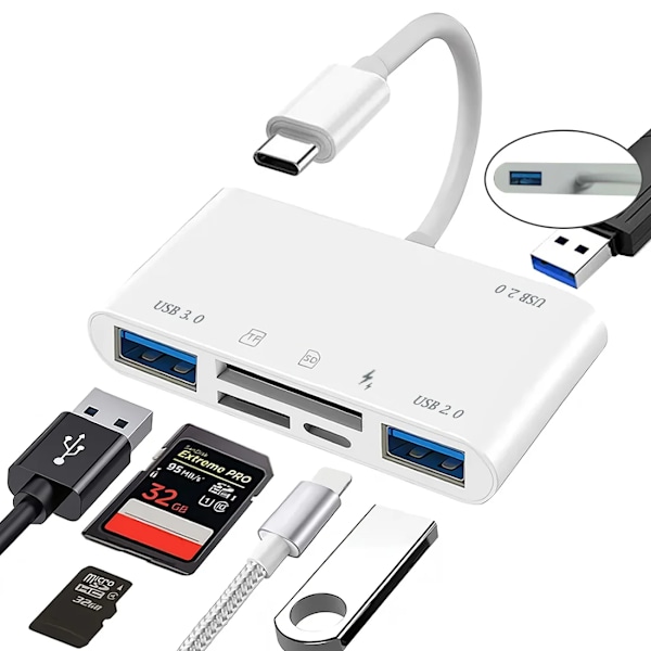6-i-1 Minneskortläsare, Typ C-adapter, TF SD, USB C, Macbook Huawei Samsung Xiaomi OTG-förstärkare är Compact Flash 6 in 1
