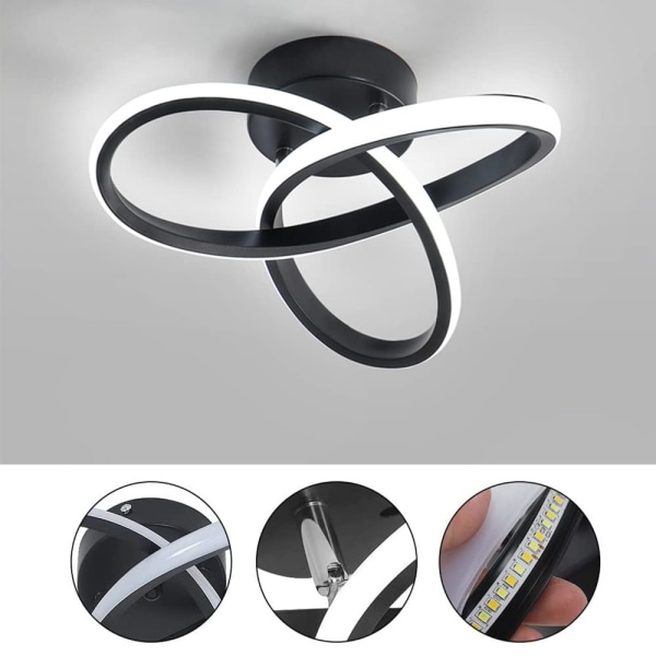 LED taklampe, taklampe 20W 2200LM, LED-lampe svart for stue, soverom, hall, kjøkken 26cm, dimbar 3000K / 4500K / 6500K