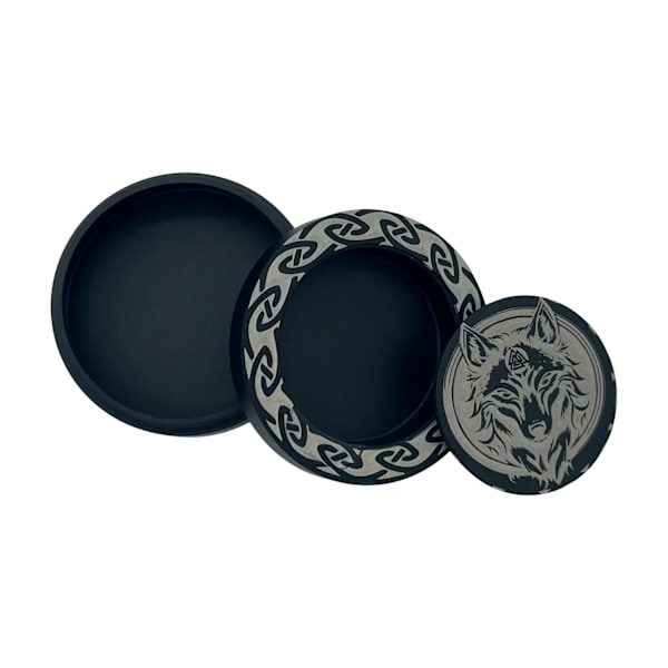 Svart snusdosa i aluminium för allt snus, med vargmotiv black Alluminium