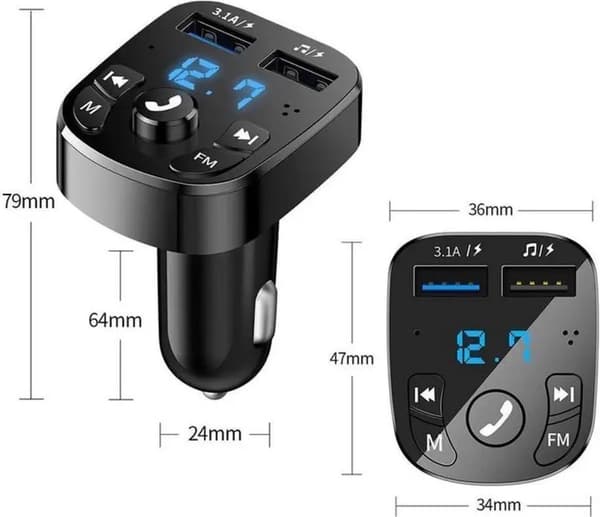 Trådløs FM-sender Bluetooth bilsæt håndfri opkald USB-oplader