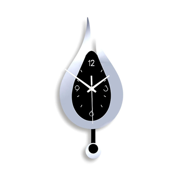 Modern Wall Clock with Water Drop Design, Creative Acrylic Pendulum Clock (Silver)-FF-