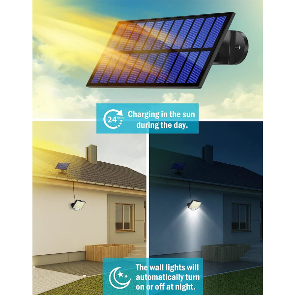 106 LED-solljus utomhus med rörelsensor, IP65 vattentät, 120° belysningsvinkel, Solar trädgårdsvägglampa med 5 m kaapeli