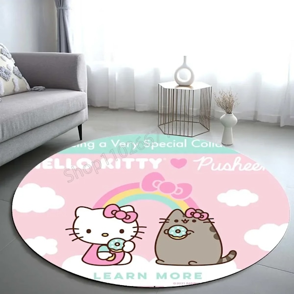 Pusheen Mattor Cirkel Tecknad Anime Figurer Feta Katter Söta Halkfria Hem Vardagsrum Dekoration Dörrmatta Golvmattor Presenter 1 1 Diameter 80cm