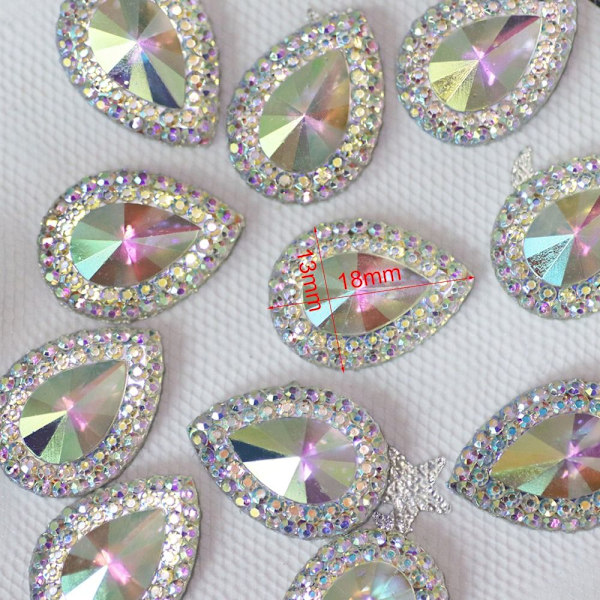 50 stk. 13*18mm Glitter Vattendråbe Rhinestone Flatback Applikation pink