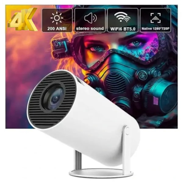 Projektor 4K Android 11 Dual Wifi6 200 Bt5.0 1080p 1280*720p Hvit