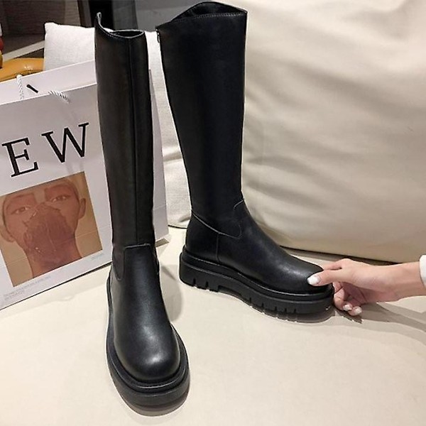 Chunky Heels Dans, mid-calf vinterhøye støvler