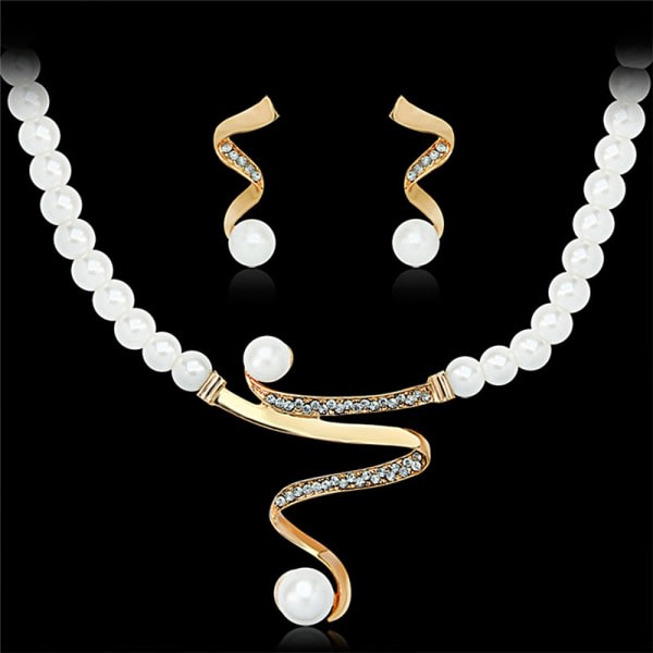 Bröllopsfest Pearl tekojalokivi Halsband Örhängen Smycken Set hopea