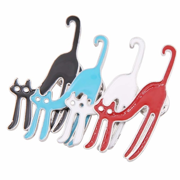 4ST Ljuvliga Stretching Cat Brosch Pin Emalj Smycken Lapel Pins