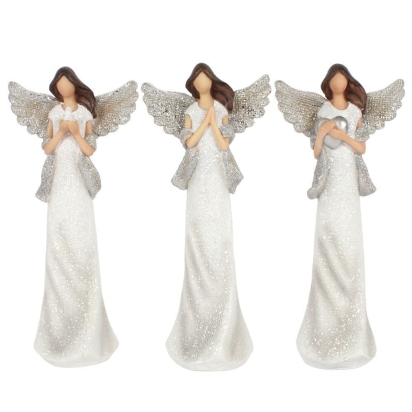 Noe annet Peace Pray Love Metallic Angel Ornament Set White/Silver One Size