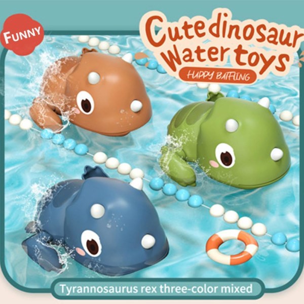 3-pack bad simning Dinos leksak för baby toddler, upplinda kedja badvatten