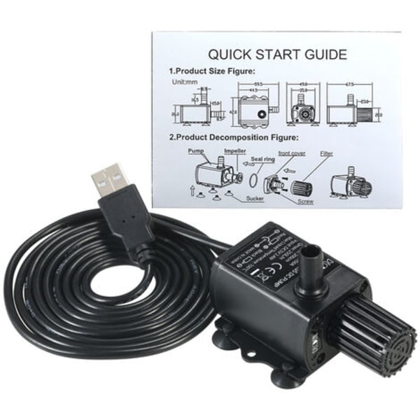 Ultralyd Vandpumpe Mini Børsteløs USB DC5V 2.4W Vandtæt Nedsænkbar Springvand Akvarium Cirkulerende 250L/H Løft 200cm