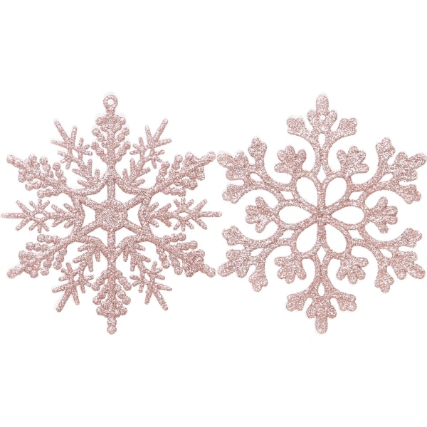 Plast Jul Glitter Snowflake Ornament Julgransdekorationer, 4-tum, Set med 36 Rosegold