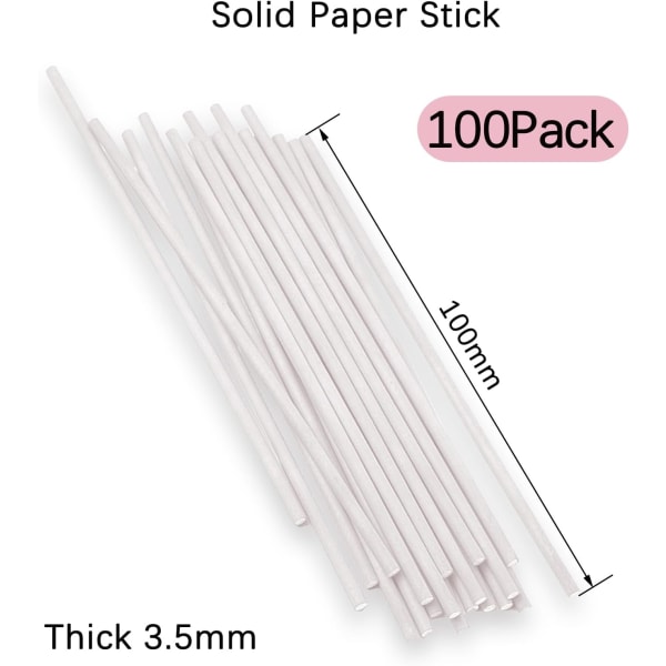 100-pakning (vita) pinnar for klubbor og cake pops, papirpinnar