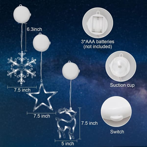 Julevindusdekorasjoner 3 Stykker Hengende Stjerner Elg Snøflak Timer Varm Hvit