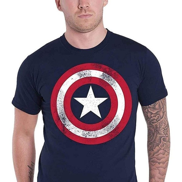 Captain America Men Distressed Logo T-Shirt S Navy Blue Navy S