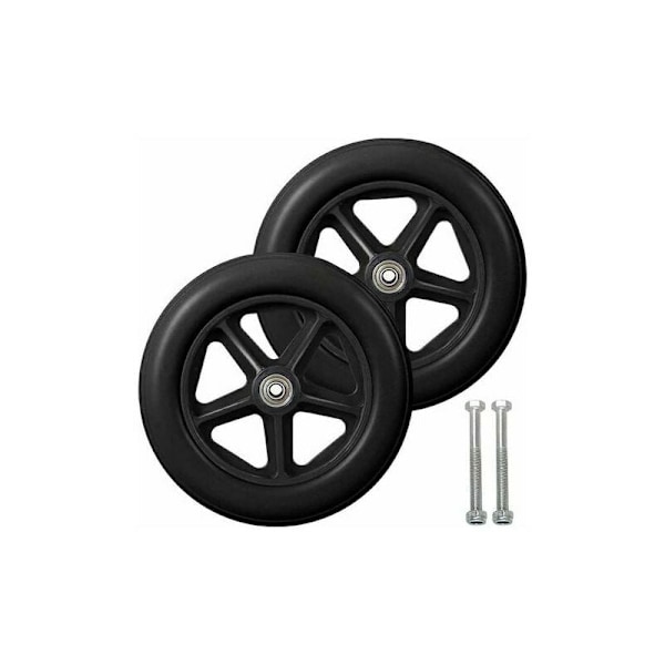 8 tums framhjul, 2 st rullstolsersättningshjul, halkfritt massivt däck, 190 mm grått i svart, hjul för rullstolar, rollatorer, rollatorer (svart)