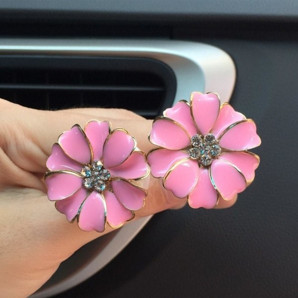 2-pak Daisy Blomster Biltilbehør Sød Luftfrisker til Bil Bling Diamond Luftventil Clips Indretning til Biler (Rosa)