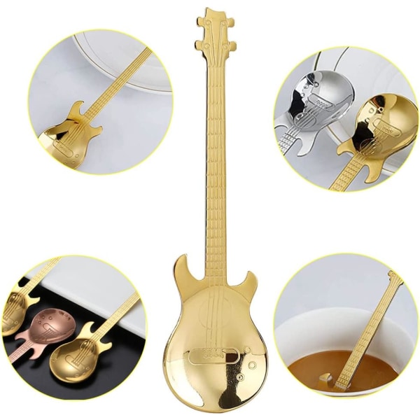 Sett med 6 rustfrie dessertskjeer, teskjeer, kaffeskjeer, rustfrie gitarskjeer
