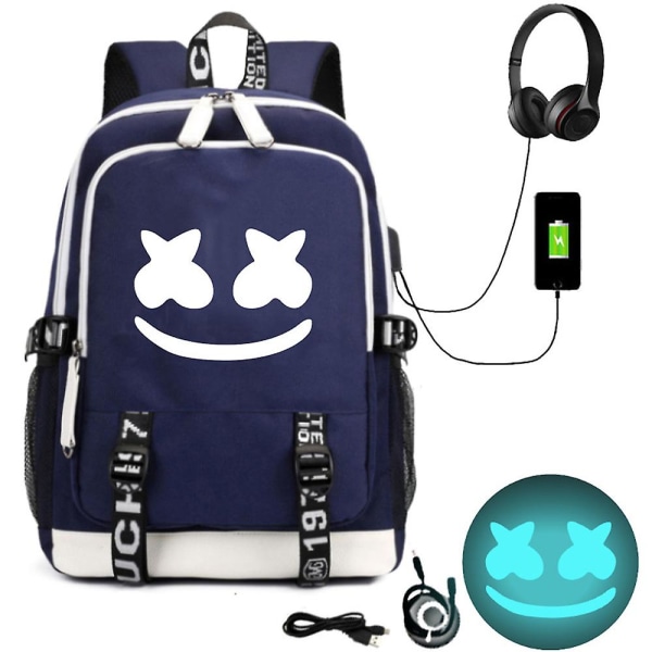 Marshmello USB Opladbar Rygsæk Skoletaske med Stor Kapacitet Color-4