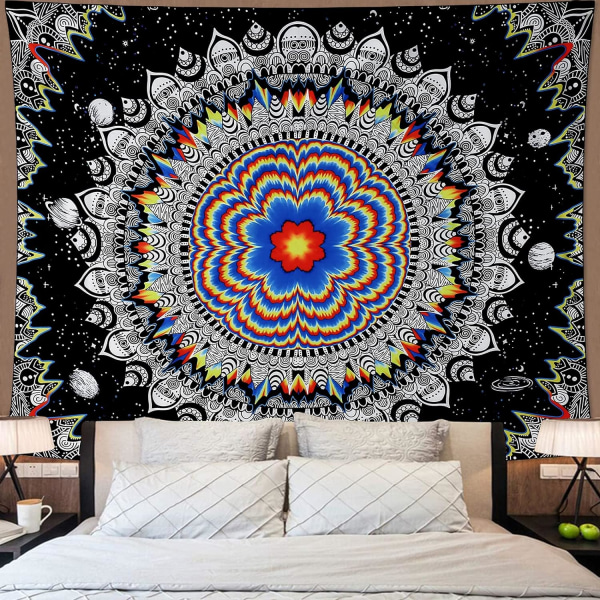 Psykedeelinen Wall Tapestry Celestial Space Mustavalkoinen