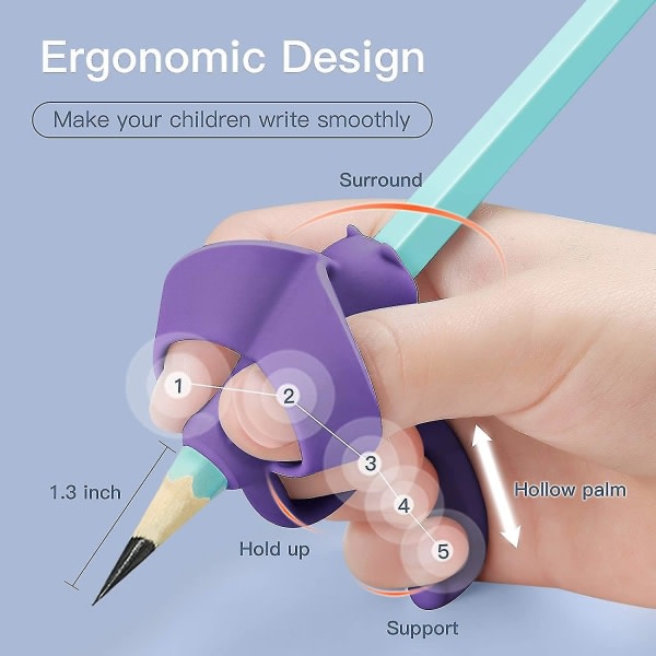 Lyijykynäkahva lapsille käsinkirjoitukseen, ergonominen 5 sormen lyijykynäkahva asentoa korjaava kirjoitusapukahva