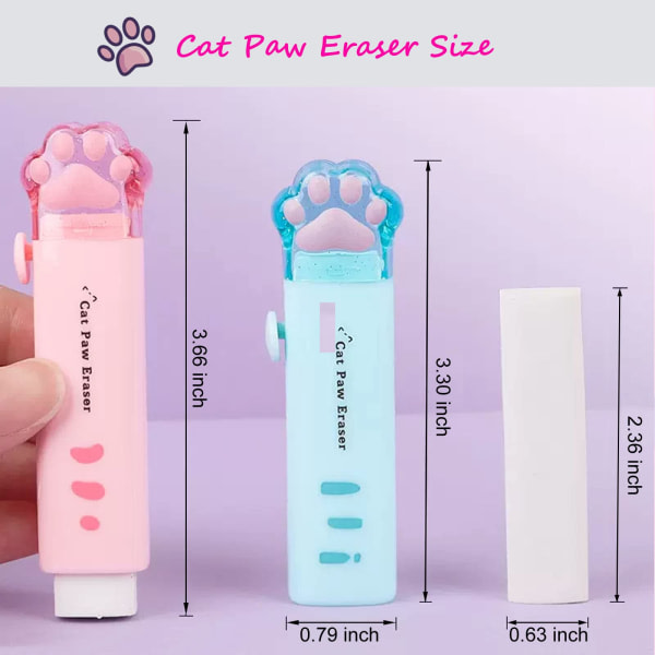 4 st söta suddgummi, utdragbara suddgummi Kawaii Cat Paw Eraser för barn, gummi Push-Pull Eraser (rosa/blå/vit/orange)
