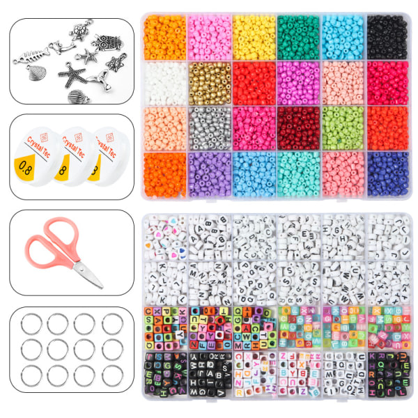 Seed Bead Armband Pärlor, 4 mm smyckenspärlor med 1260 stycken Alphabet Letter Bead Seed Beads Kit Smycken för vuxna barn(4MM-1box)