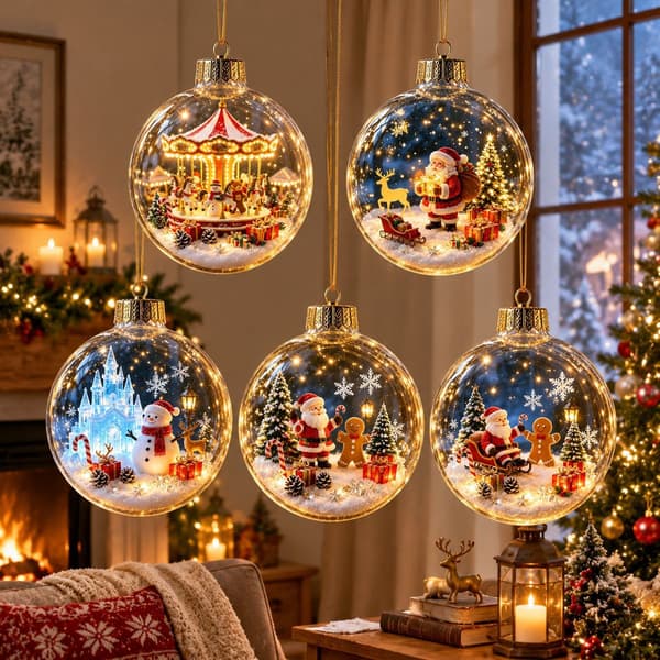 3D julekule med roterende motiv og LED-lys - juletrepynt