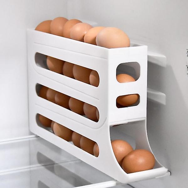 Rullande ägghållare - Bärbar äggdispenser i fire niveauer for opbevaring i køkken og bänkskivor, äggbeholder med stor kapacitet