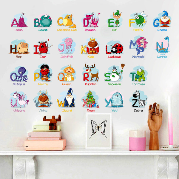 Alfabetdekaler for veggdekor for tidlig utdanning (størrelse: 70 cm x 45 cm)