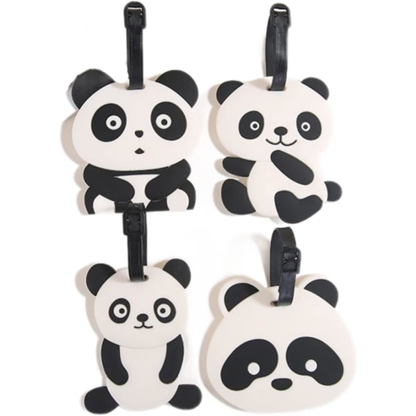 Bagagemærker 4 stk. Bagagemærker til kufferter Fleksible Silikone Panda Kuffertmærker med ID Navn Adresse