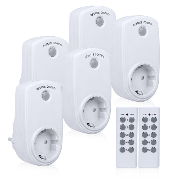 Set med 5 programmerbara eluttag, trådlösa fjärrkontrolluttag med 2 fjärrkontroller 2-XF7-