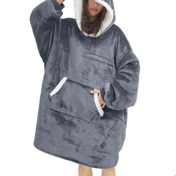 Oversized hettegenserteppe, bærbart hettegenserteppe-FF- grey