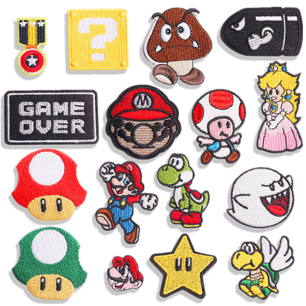 17 kpl Mario Iron on Patches Patch Stickers Badge Down Patch Pad