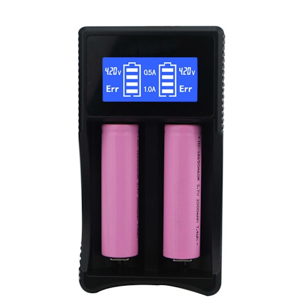Batterioplader SW-3 med LCD-display til 2x 18650 batterier