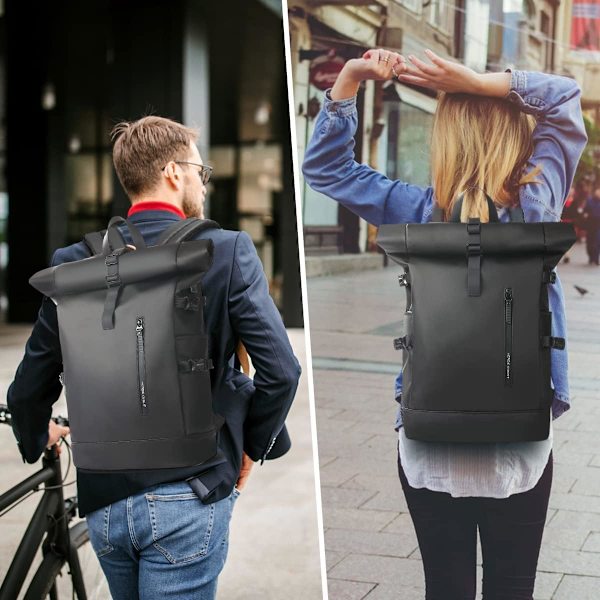 Roll Top Ryggsäck Stor Laptop Ryggsäck 17' USB-port Vattentät Stöldskyddsryggsäck Resor Vandring Camping College Skolarbete-XF3-