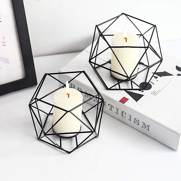 Svart Tealight Ljusstake - Set om 2 Geometriska Ljusstakar Modern Design Mittendel för Tealights Bröllop Vardagsrum Födelsedag Heminredning