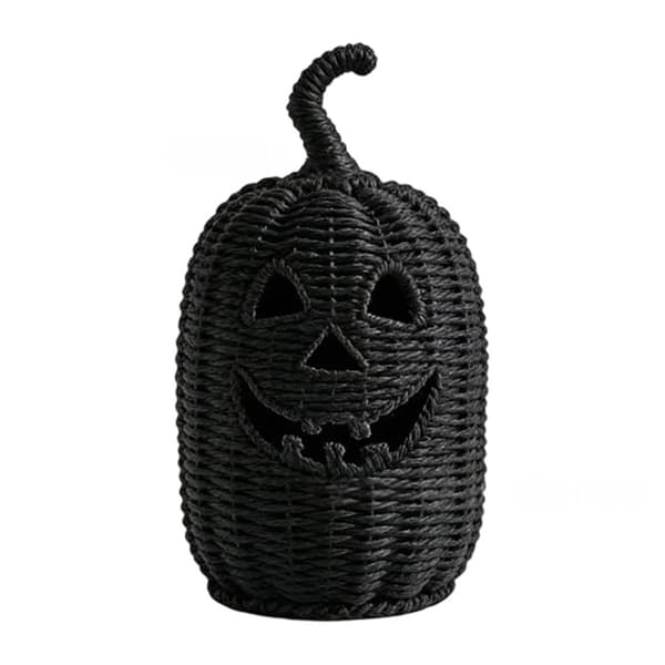 Sort vævet hul græskar-natlampe, Halloween bordlanterne E 16*16*20cm