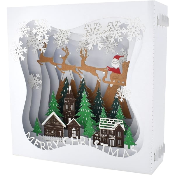 Julkort, 3D-pop-up julkort, handgjorda farveglada firande kort, presentkort med kuvert, for datter, søn, vän (jullåda)